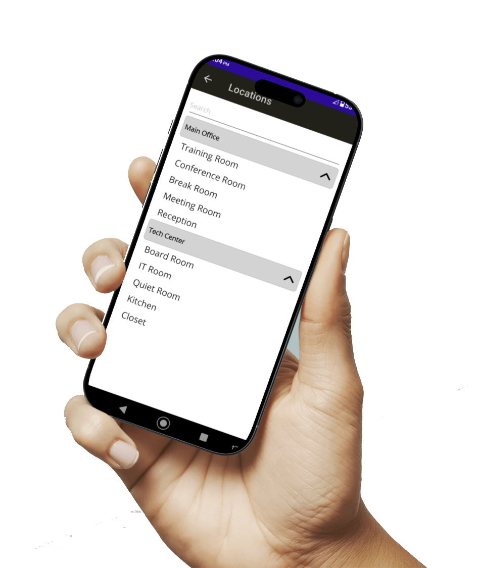 view of locations section on mobile device